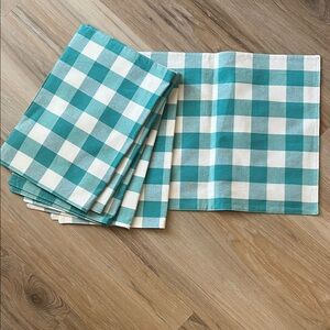 Pioneer Woman Teal and White Checkered Placemats 6 pieces